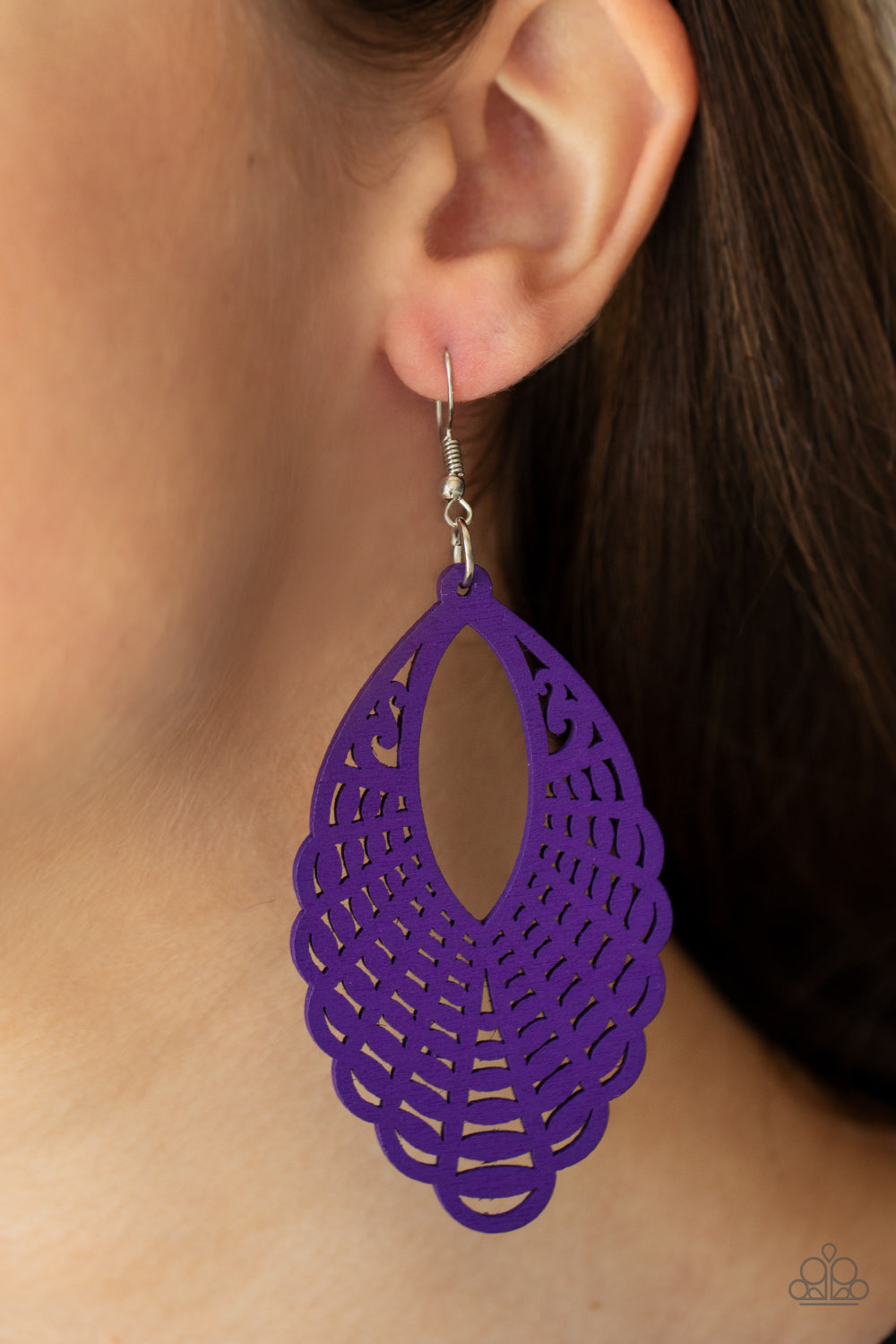 TAHITI TANKINI - PURPLE WOODEN CUT OUT MARQUISE SHAPE EARRINGS