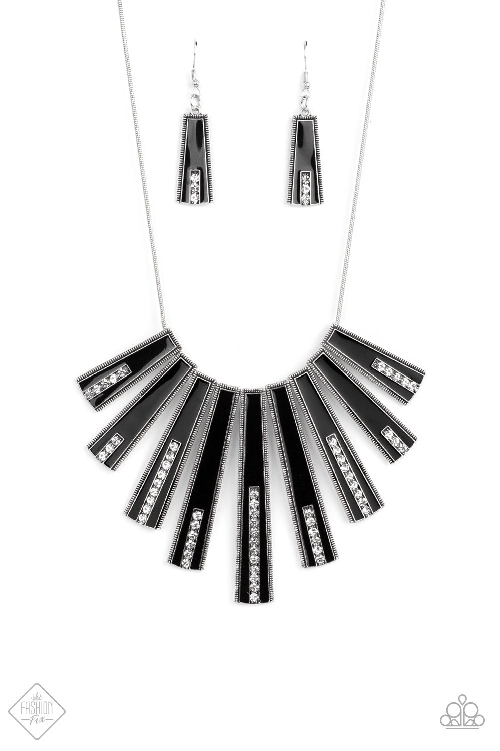 FAN-TASTICALLY DECO - BLACK ENAMEL FASHION FIX NECKLACE