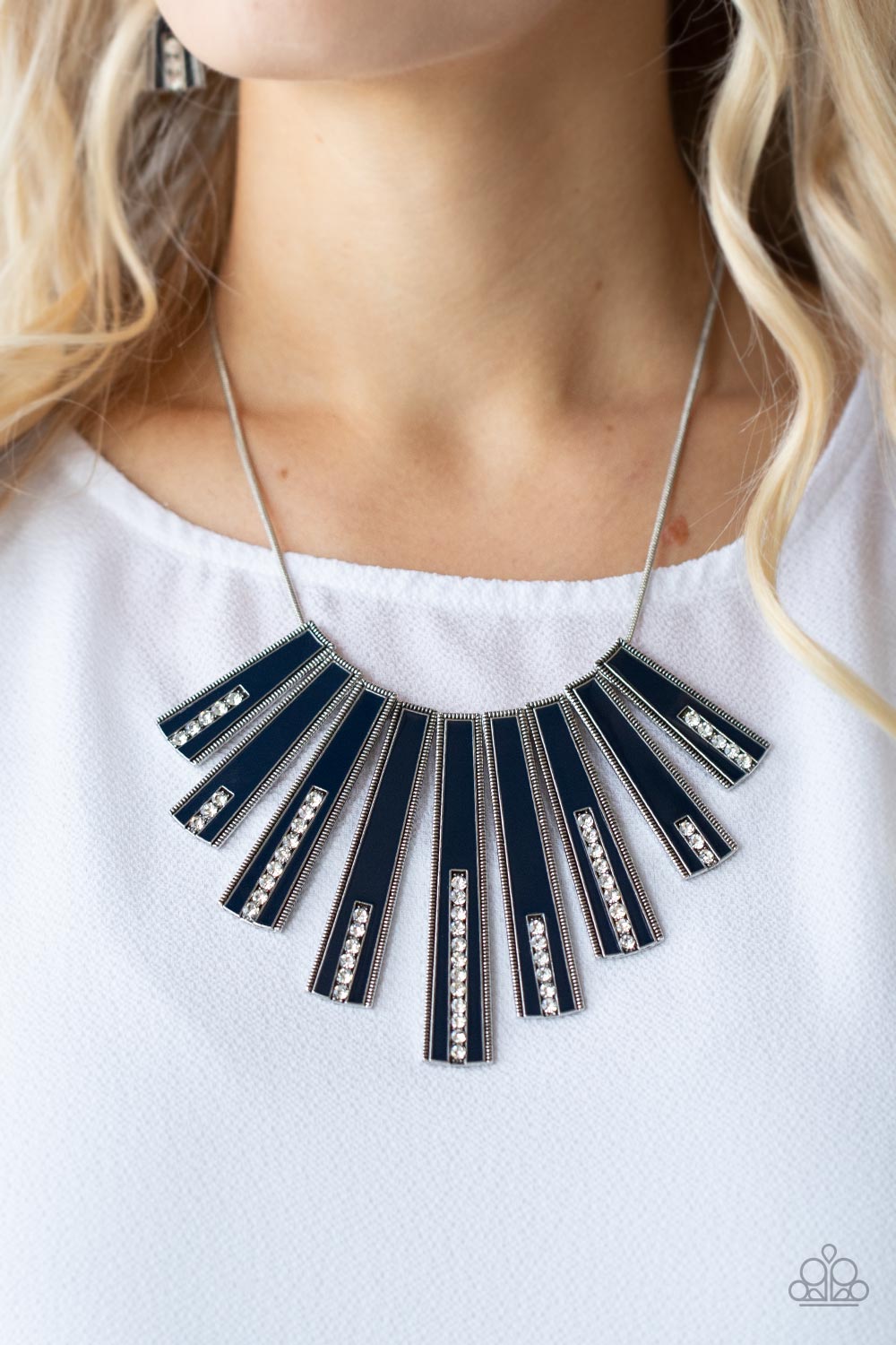 FAN-TASTICALLY DECO - BLUE ENAMEL NECKLACE