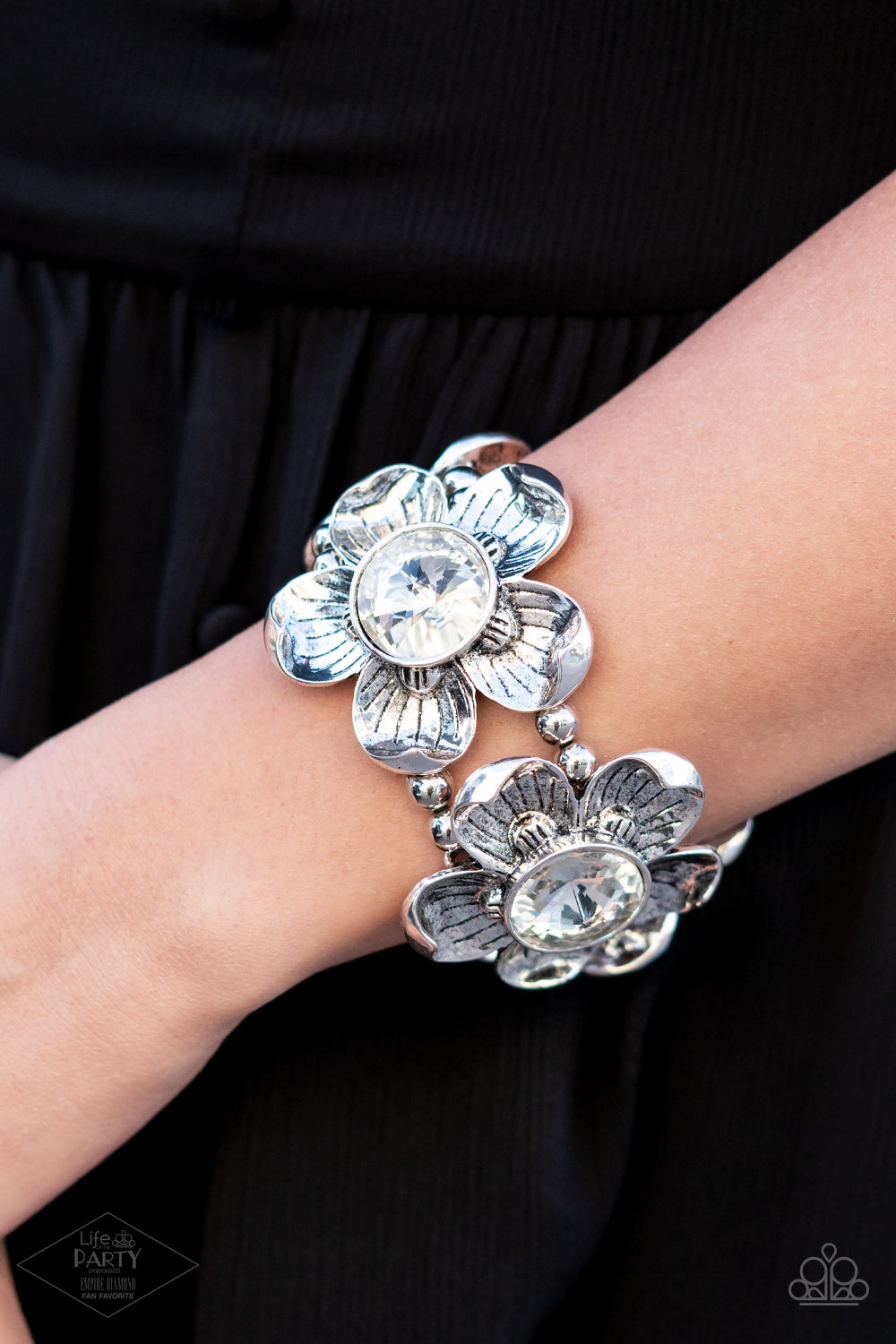 FLOWER ZI BRACELET LARGE CLEAR RHINESTONES STRETCH 2013 ZI BRACELET
