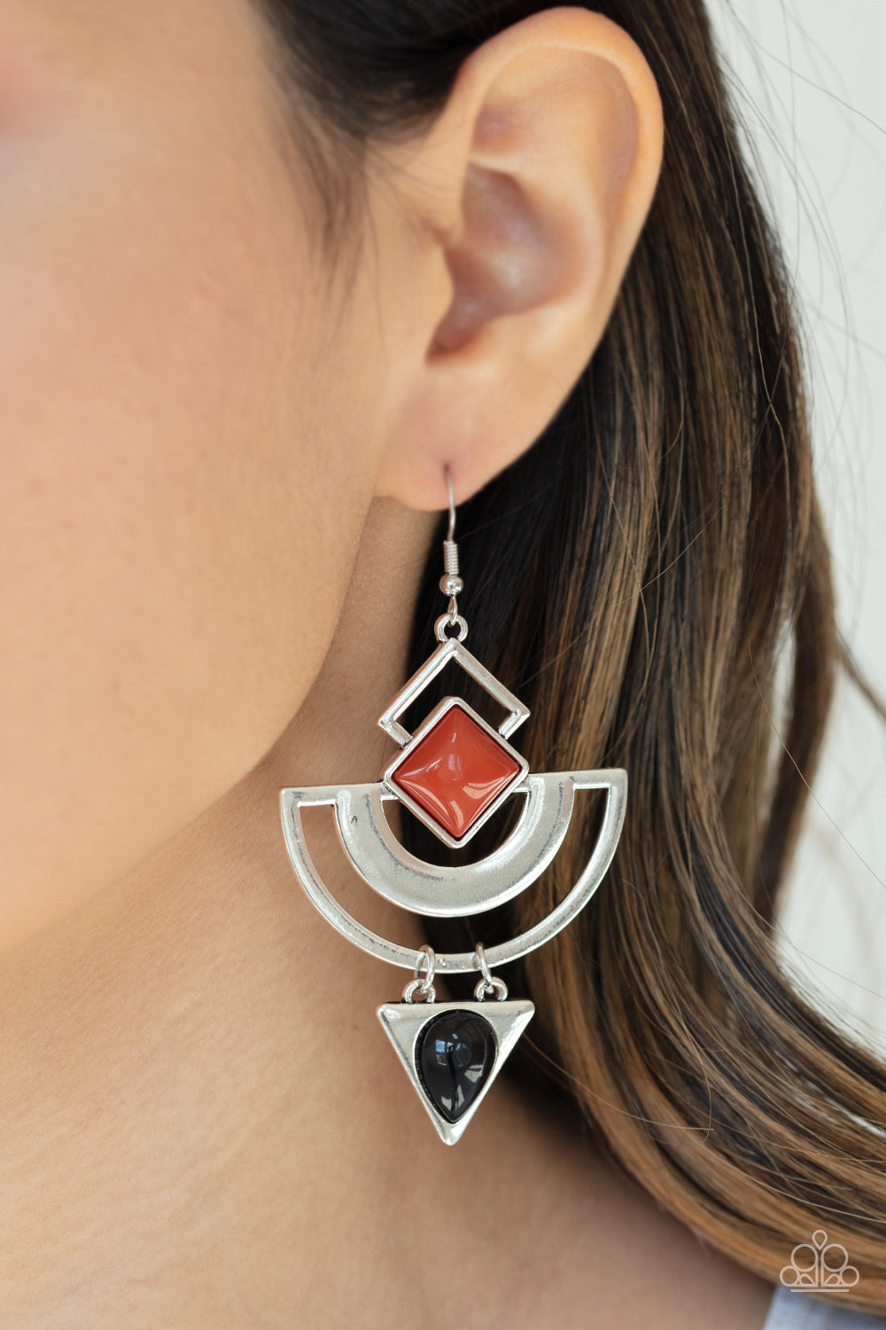 GEO GYPSY - MULTI ORANGE BLACK GEOMETRIC EARRINGS