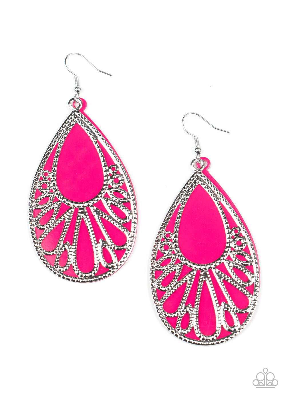 LOUD AND PROUD - PINK ENAMEL TEARDROP SILVER OVERLAY EARRINGS