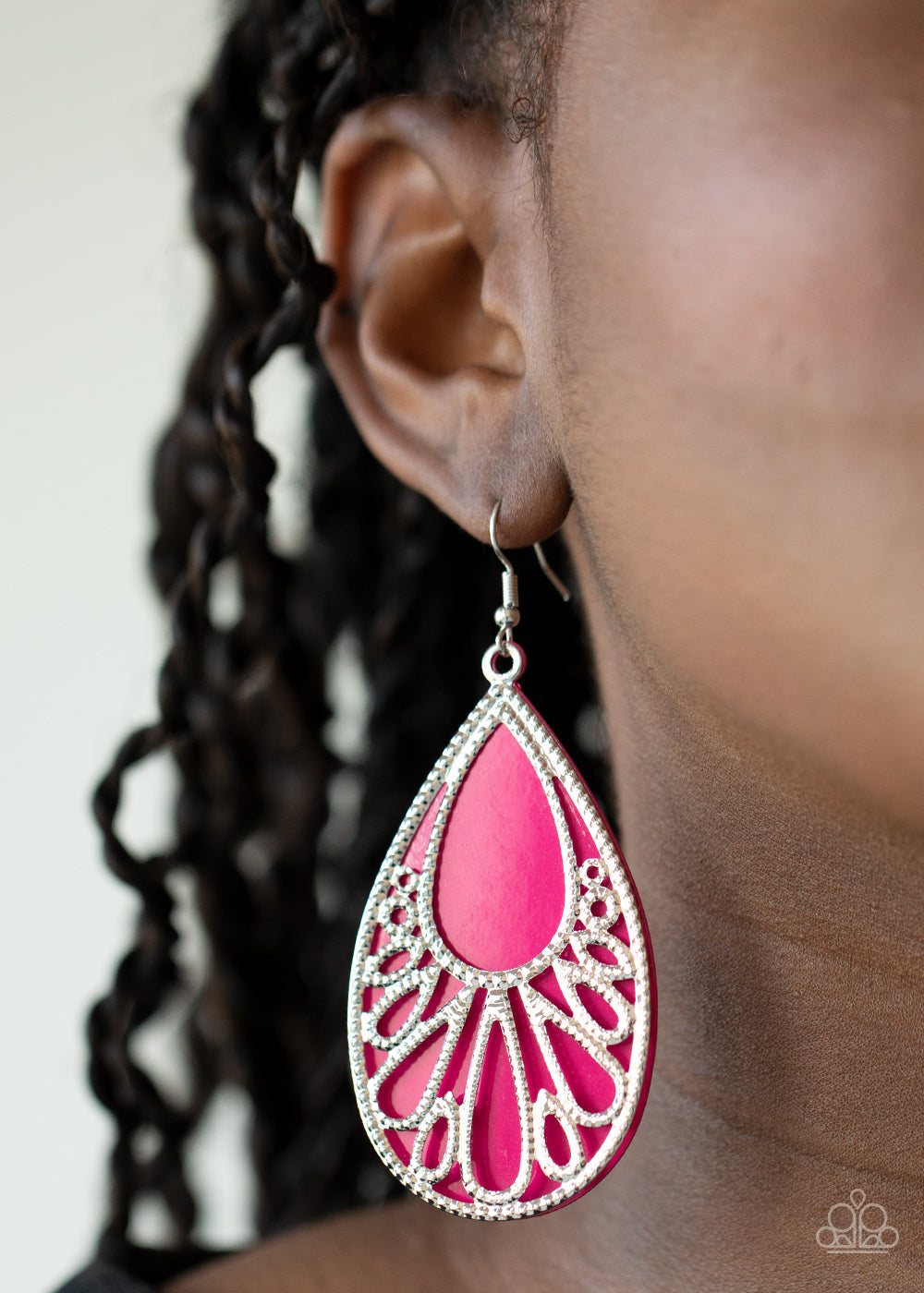 LOUD AND PROUD - PINK ENAMEL TEARDROP SILVER OVERLAY EARRINGS