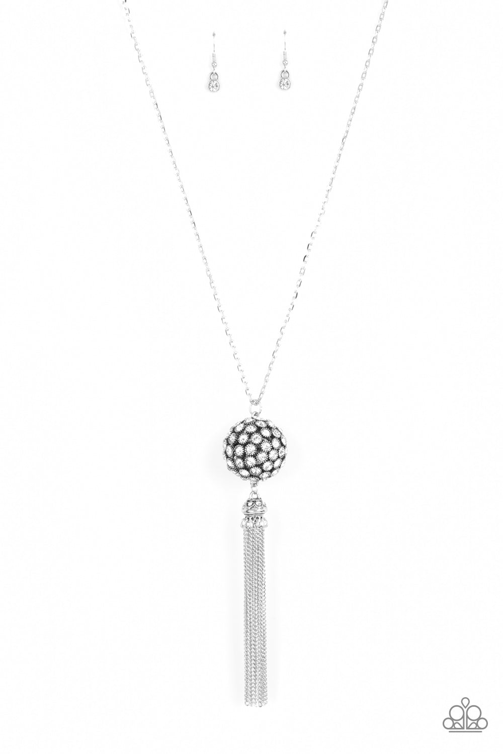 RHINESTONE REVOLUTION - WHITE RHINESTONES BALL LIFE OF THE PARTY NECKLACE