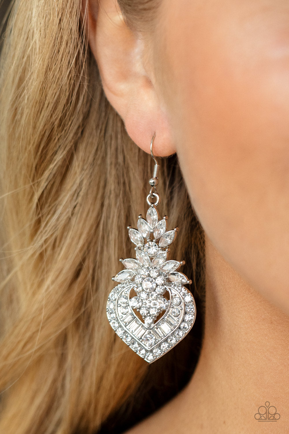 ROYAL HUSTLE - WHITE RHINESTONES LIFE OF THE PARTY AUGUST 2021 EARRINGS
