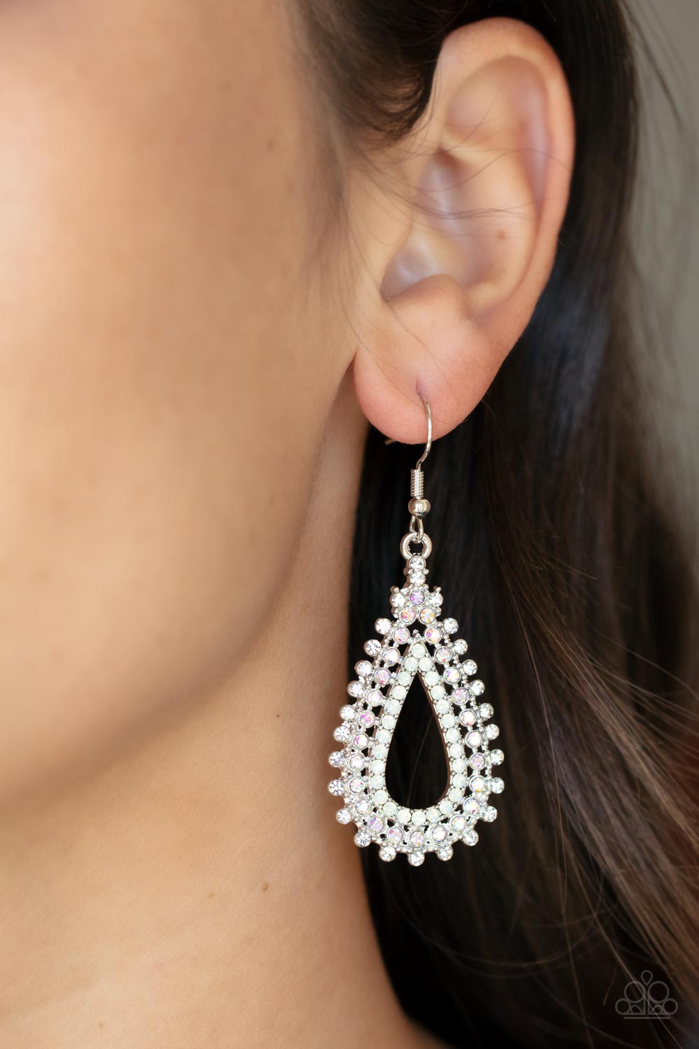THE WORKS - MULTI IRIDESCENT RHINESTONES TEARDROP EARRINGS