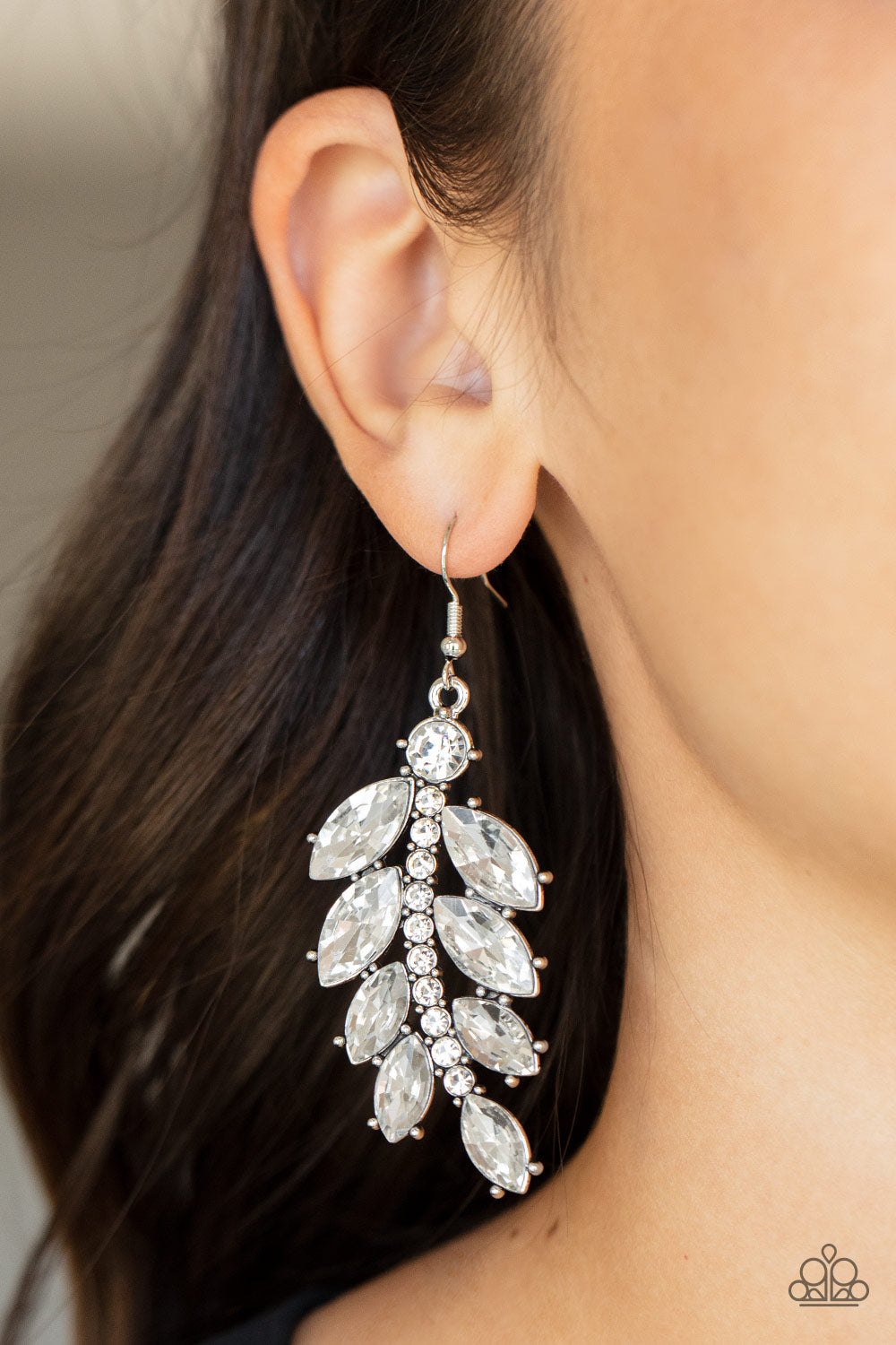 ICE GARDEN GALA - WHITE CLEAR CRYTAL RHINESTONES LEAF BRANCH POST EARRINGS