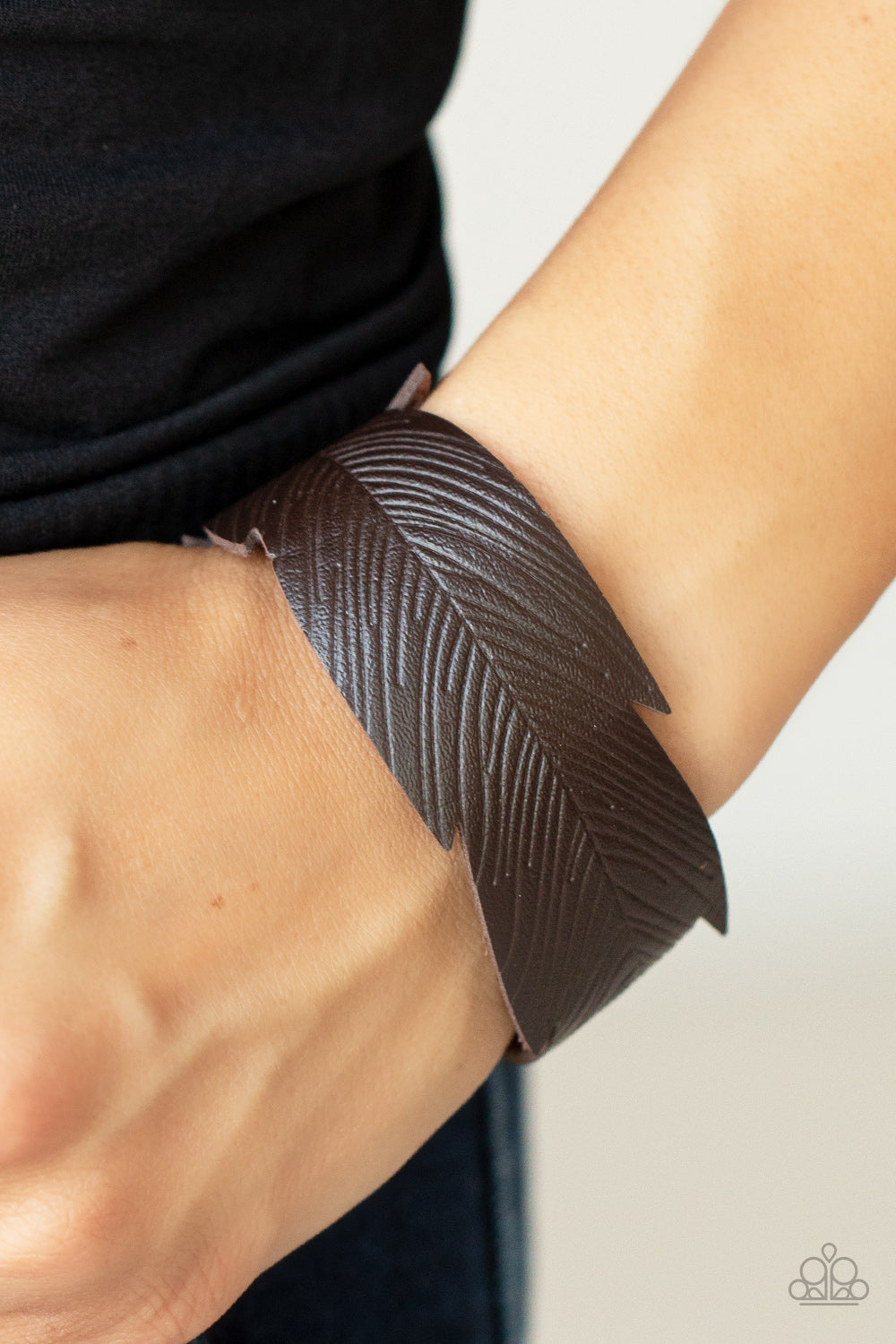 WHIMSICALLY WINGING IT - BROWN LEATHER LEAF WRAP BRACELET