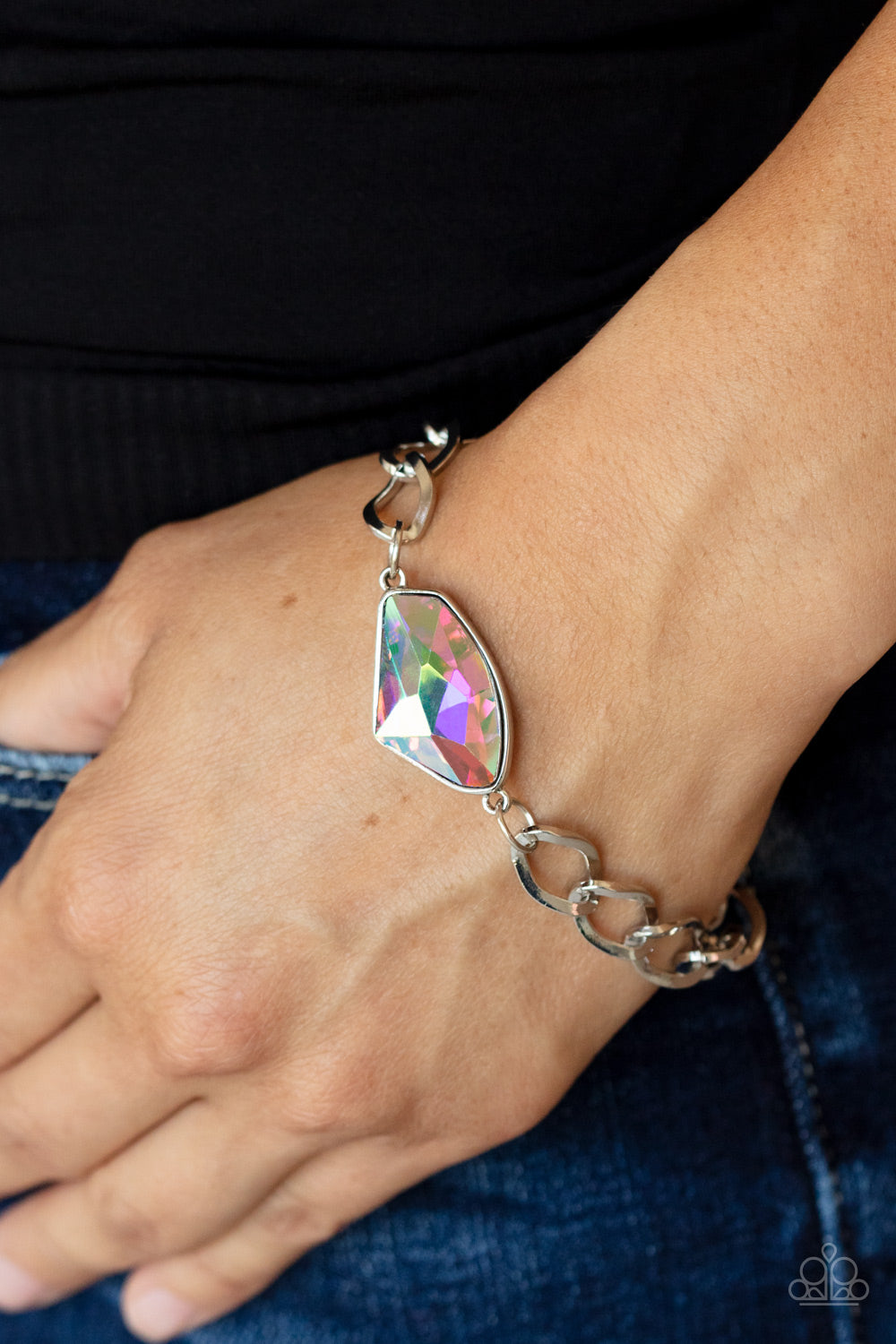 GALACTIC GRUNGE - MULTI IRIDESCENT SINGLE DIAMOND SHAPE RHINESTONE BRACELET