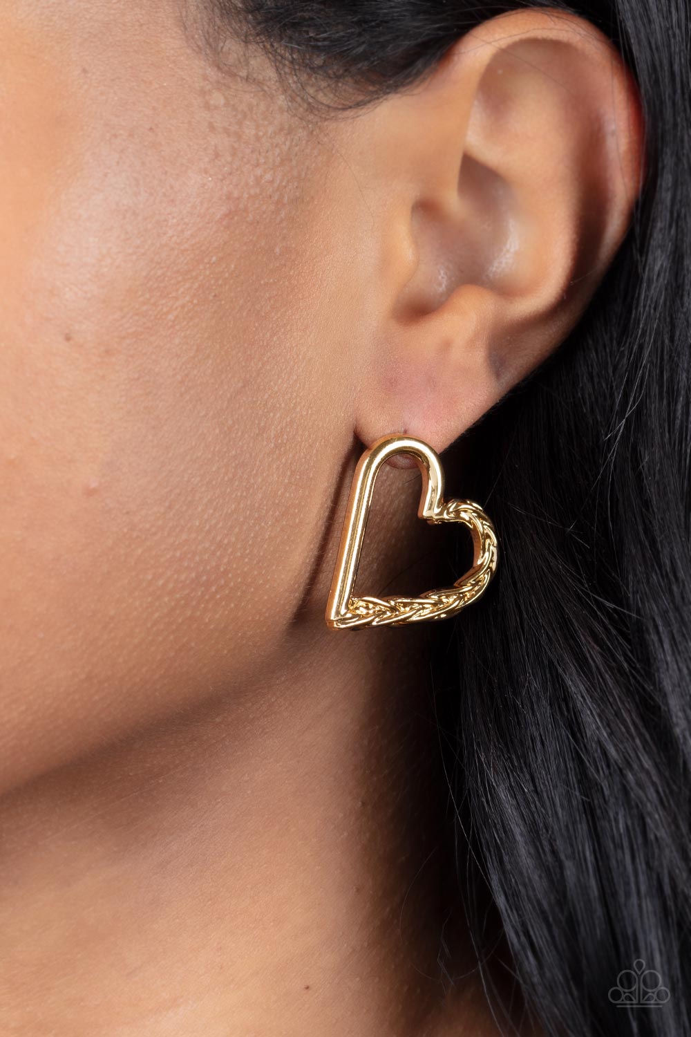 CUPID, WHO? - GOLD TWISTED FRAME POST HEART EARRINGS