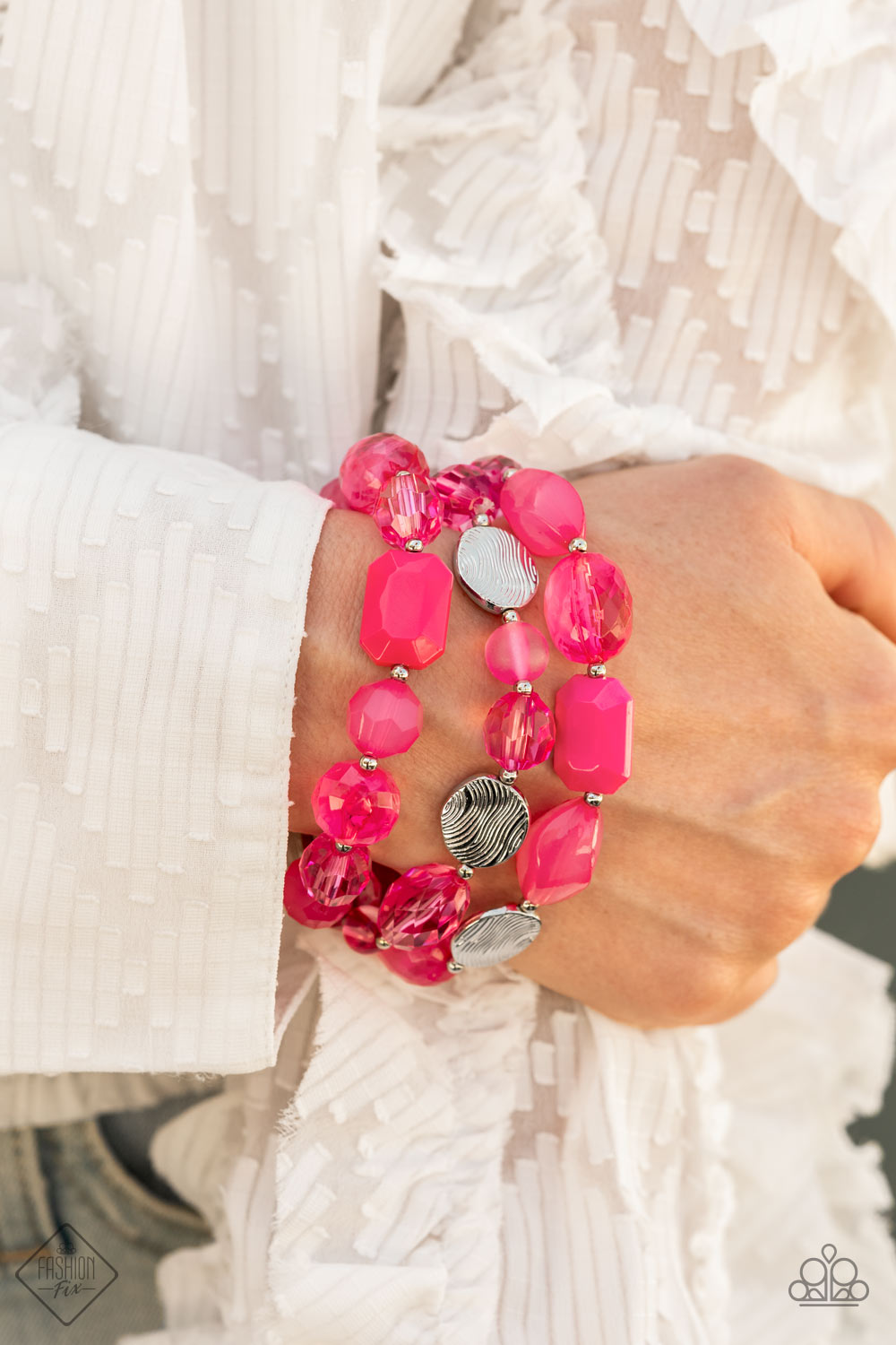 OCEANSIDE BLISS - PINK ACRYLIC FASHION FIX STRETCH BRACELET SET