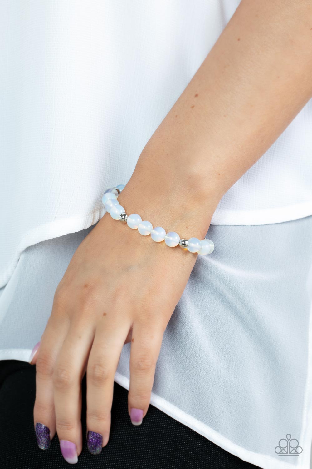 FOREVER AND A DAYDREAM - WHITE OPALESCENT IRIDESCENT STRETCH BRACELET