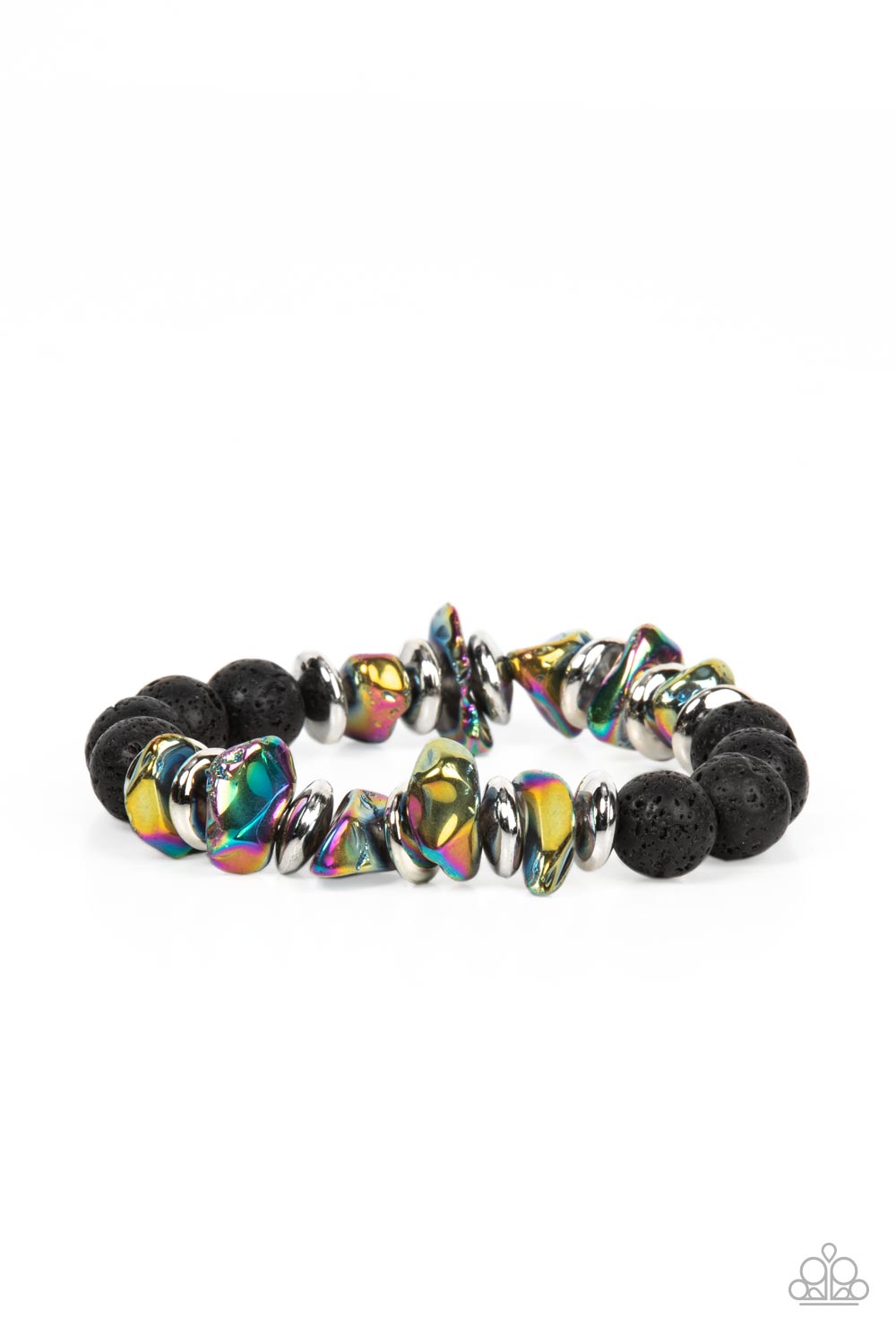 VOLCANIC VACAY - MULTI OIL SPILL URBAN LAVA BEADS STRETCH BRACELET