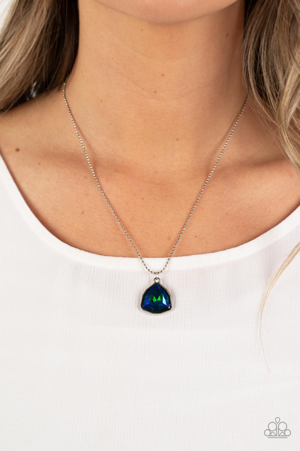 GALACTIC DUCHESS - MULTI TEARDROP BLUE TRIANGLE RHINESTONE NECKLACE