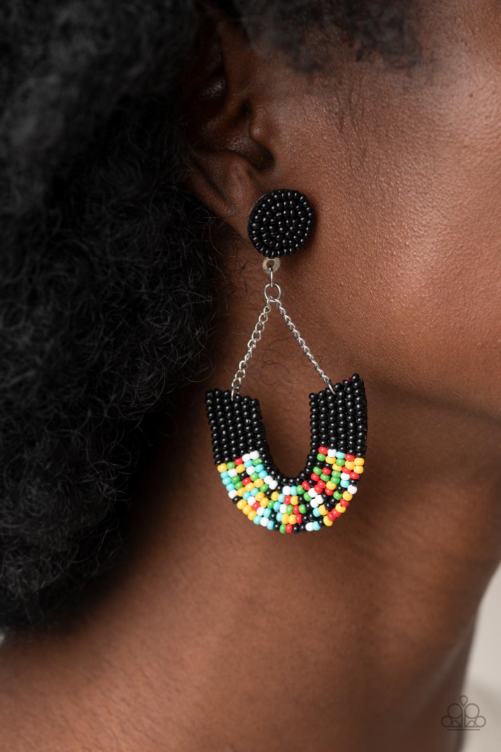 MAKE IT RAINBOW - BLACK MULTI COLOR SEEDBEAD CHAIN EARRINGS