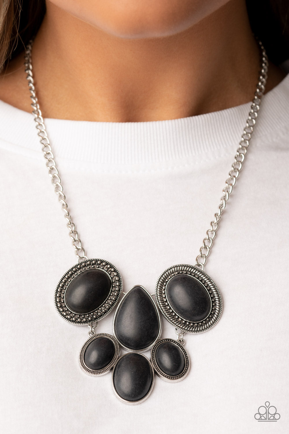 ALL-NATURAL NOSTALGIA - BLACK SANDSTONE ANTIQUED SILVER NECKLACE SET