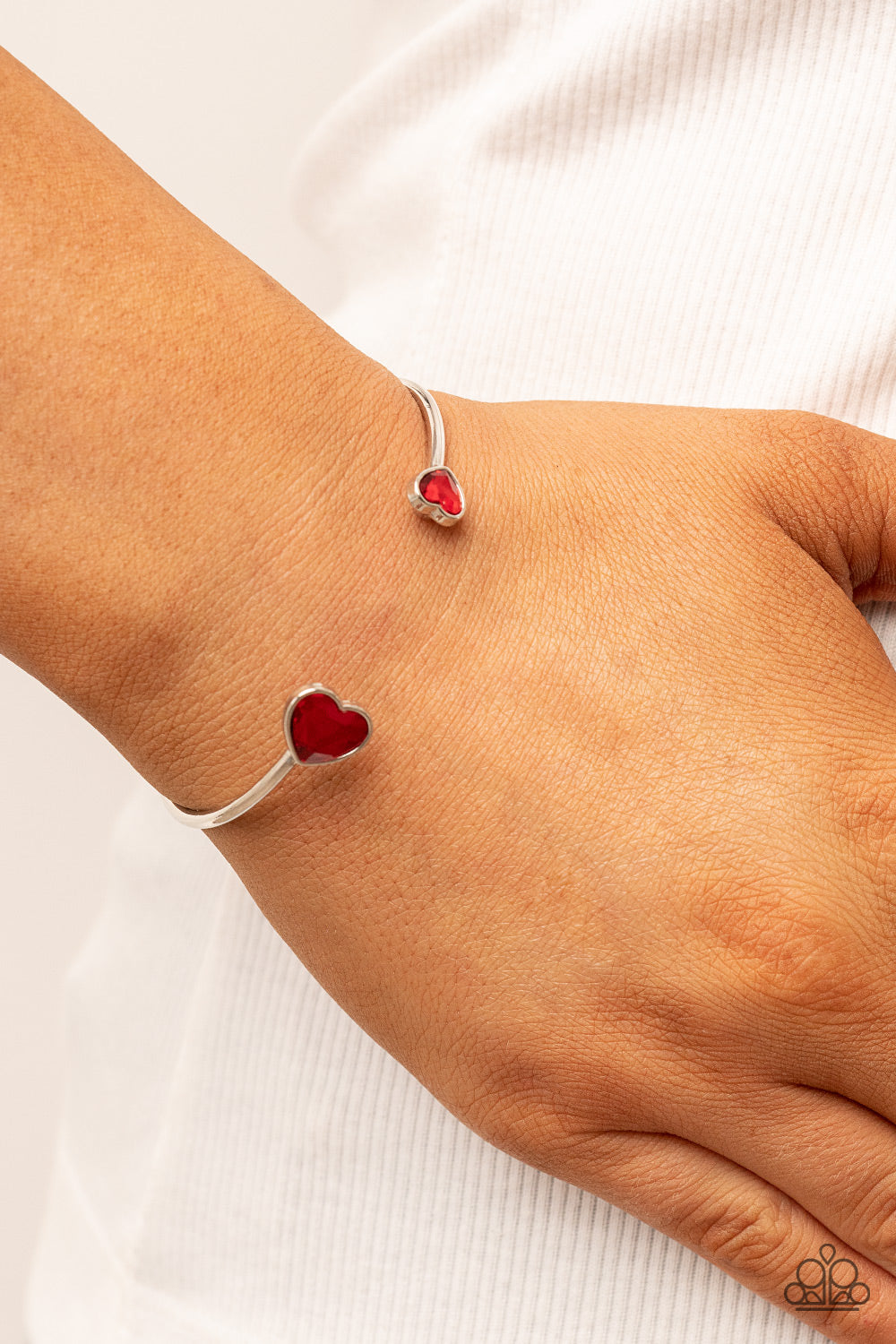 UNREQUITED LOVE - RED RHINESTONE HEARTS CUFF BRACELET