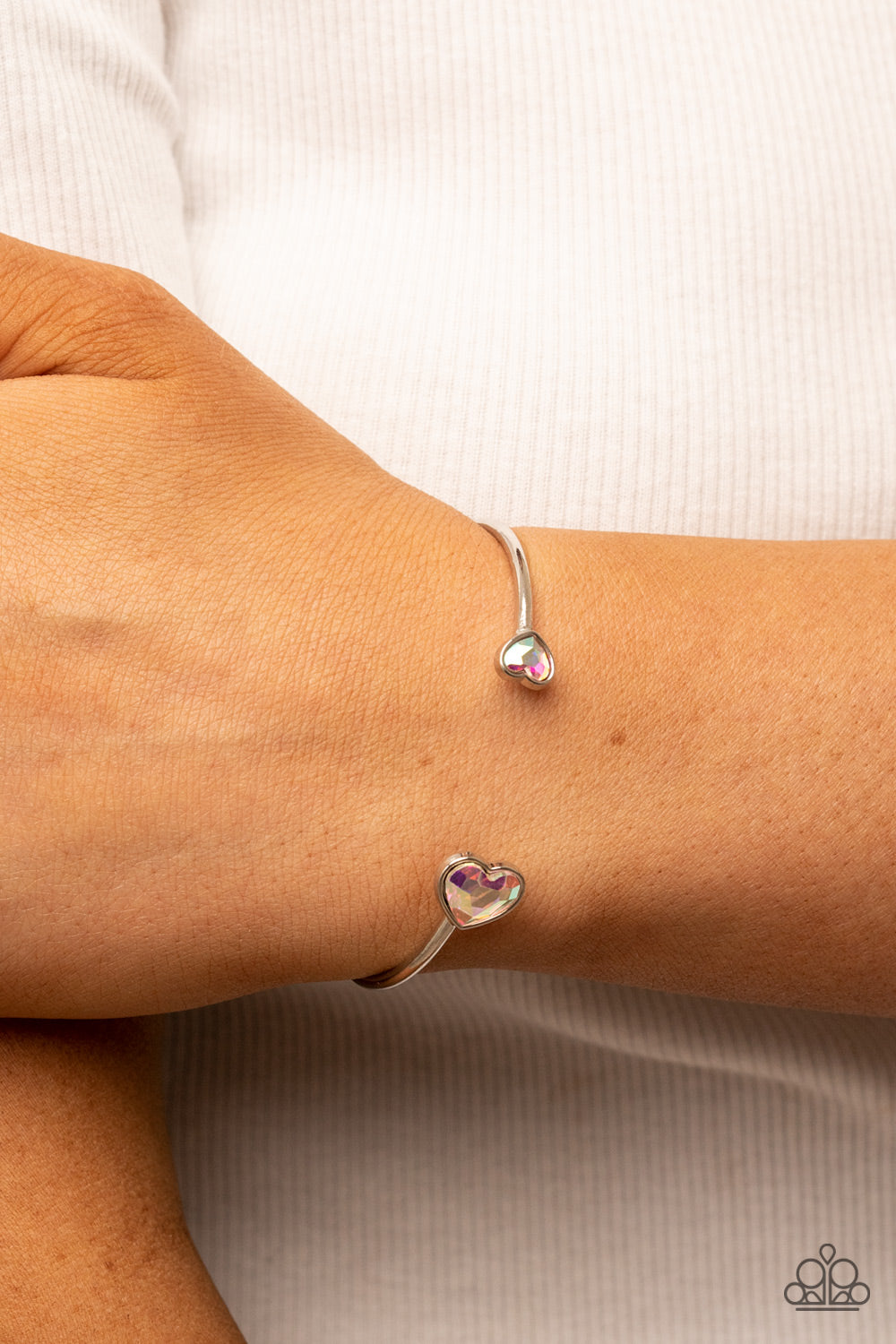 UNREQUITED LOVE - MULTI IRIDESCENT HEARTS CUFF BRACELET