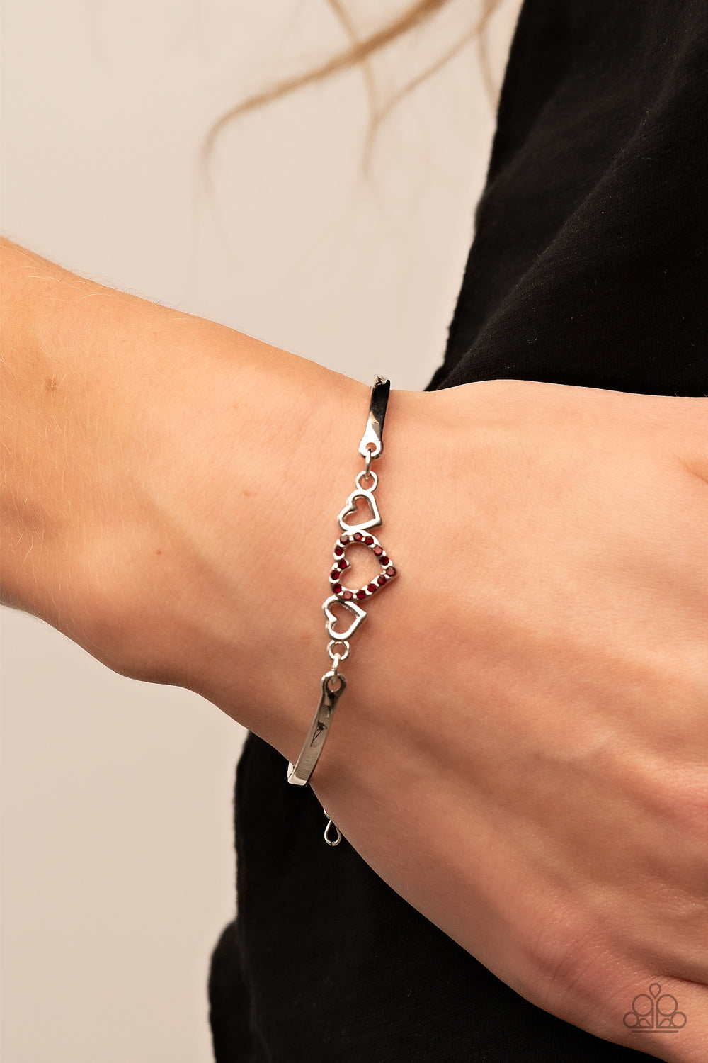 CUPIDS CONFESSIONS - RED RHINESTONE HEARTS BRACELET