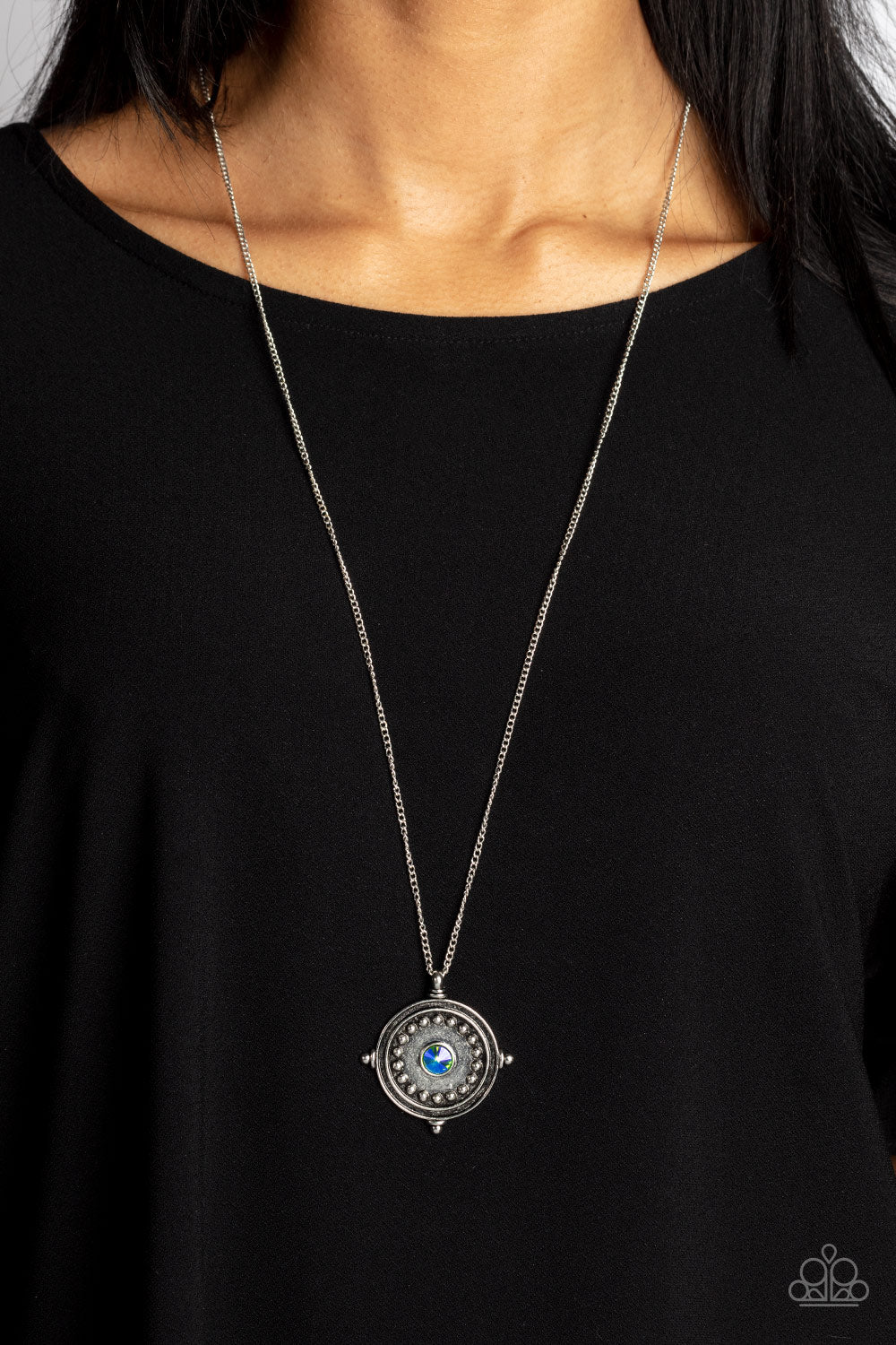 COMPASS COMPOSURE - GREEN IRIDESCENT RHINESTONE NECKLACE