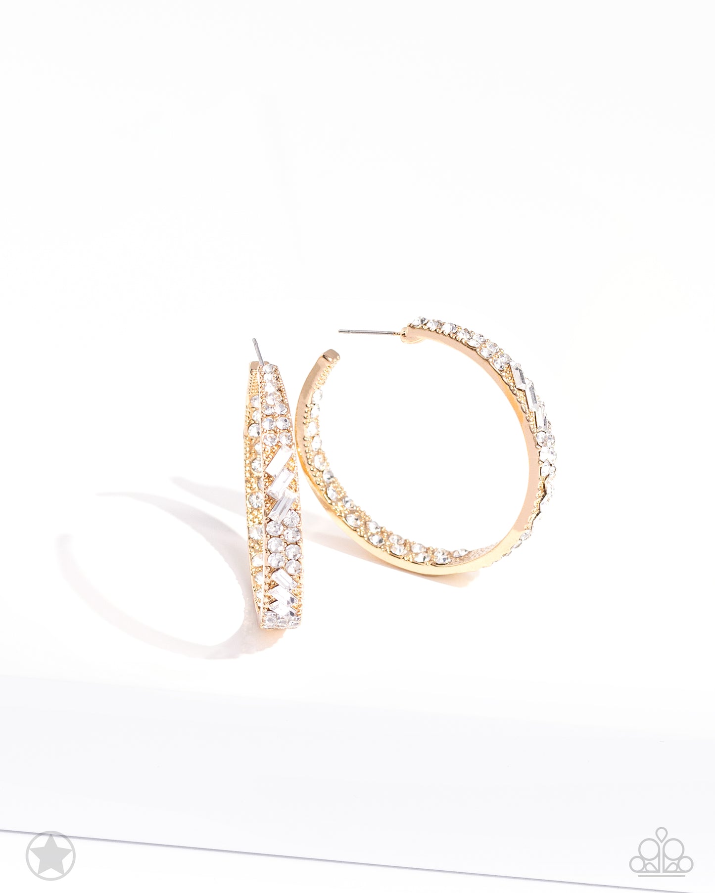 GLITZY BY ASSOCIATION - GOLD HOOP CLEAR RHINESTONES EARRINGS