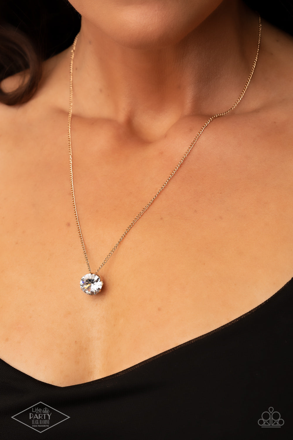 WHAT A GEM - GOLD ROUND RHINESTONE SOLITAIRE NECKLACE