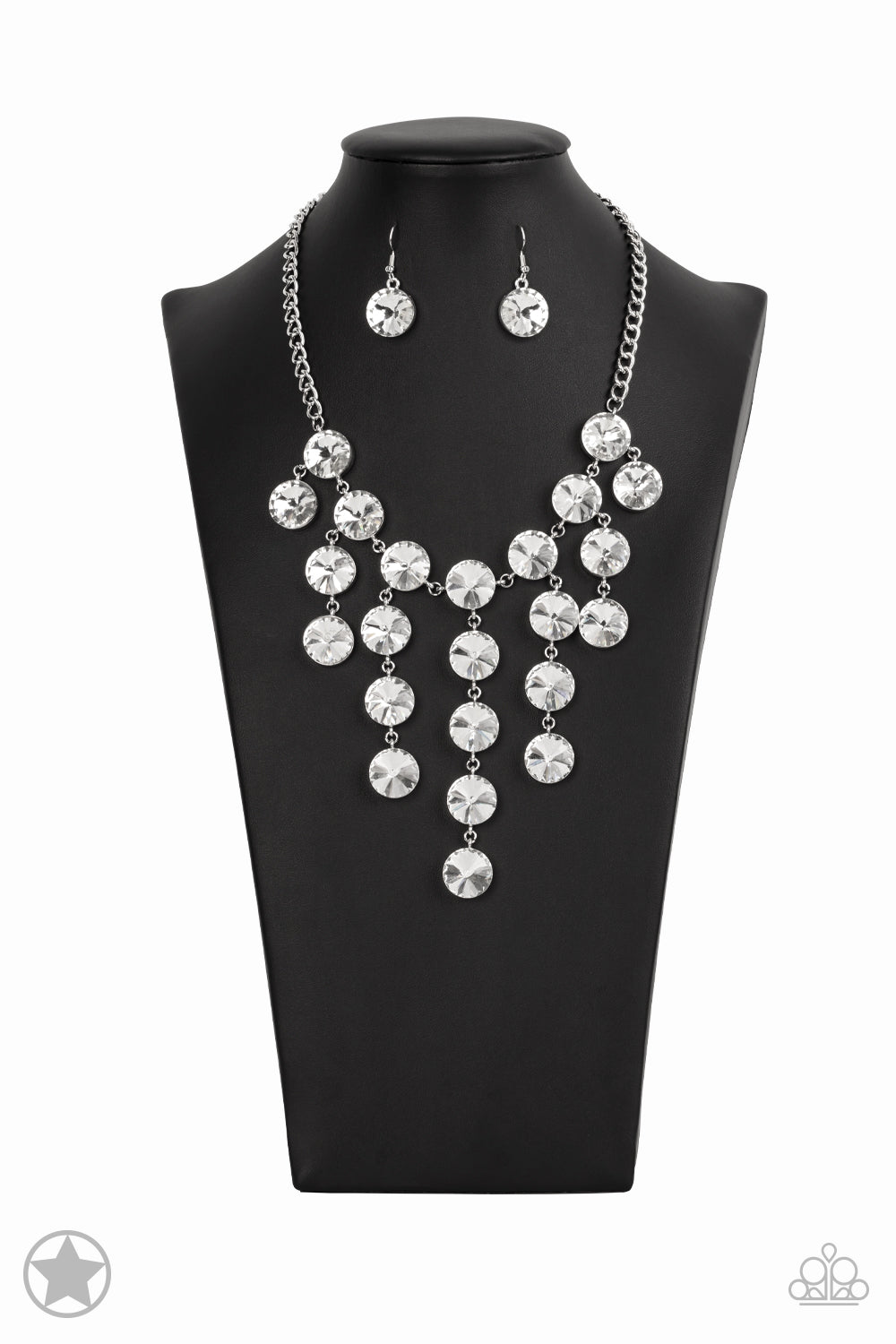 SPOTLIGHT STUNNER - WHITE CASCADE ROUND RHINESTONES NECKLACE