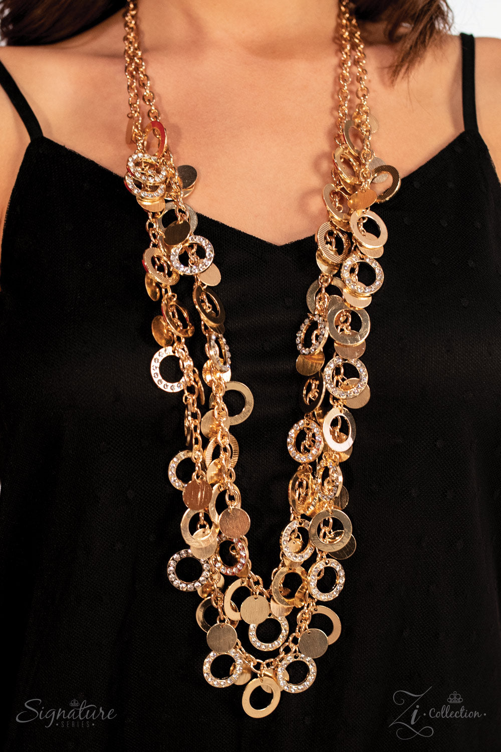 THE CAROLYN - GOLD CIRCLES RHINESTONES DOUBLE LAYER HOOPS 2018 ZI NECKLACE