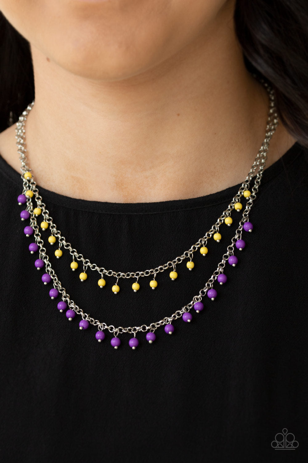 DAINTY DISTRACTION - PURPLE AND YELLOW NECKLACE