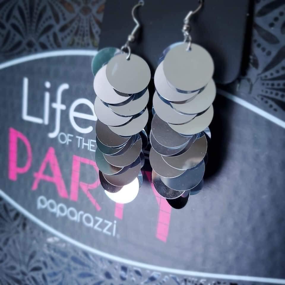 NOW YOU SEQUIN IT - SILVER SEQUIN ULTRA LIGHT WEIGHT LIFE OF THE PARTY EARRINGS