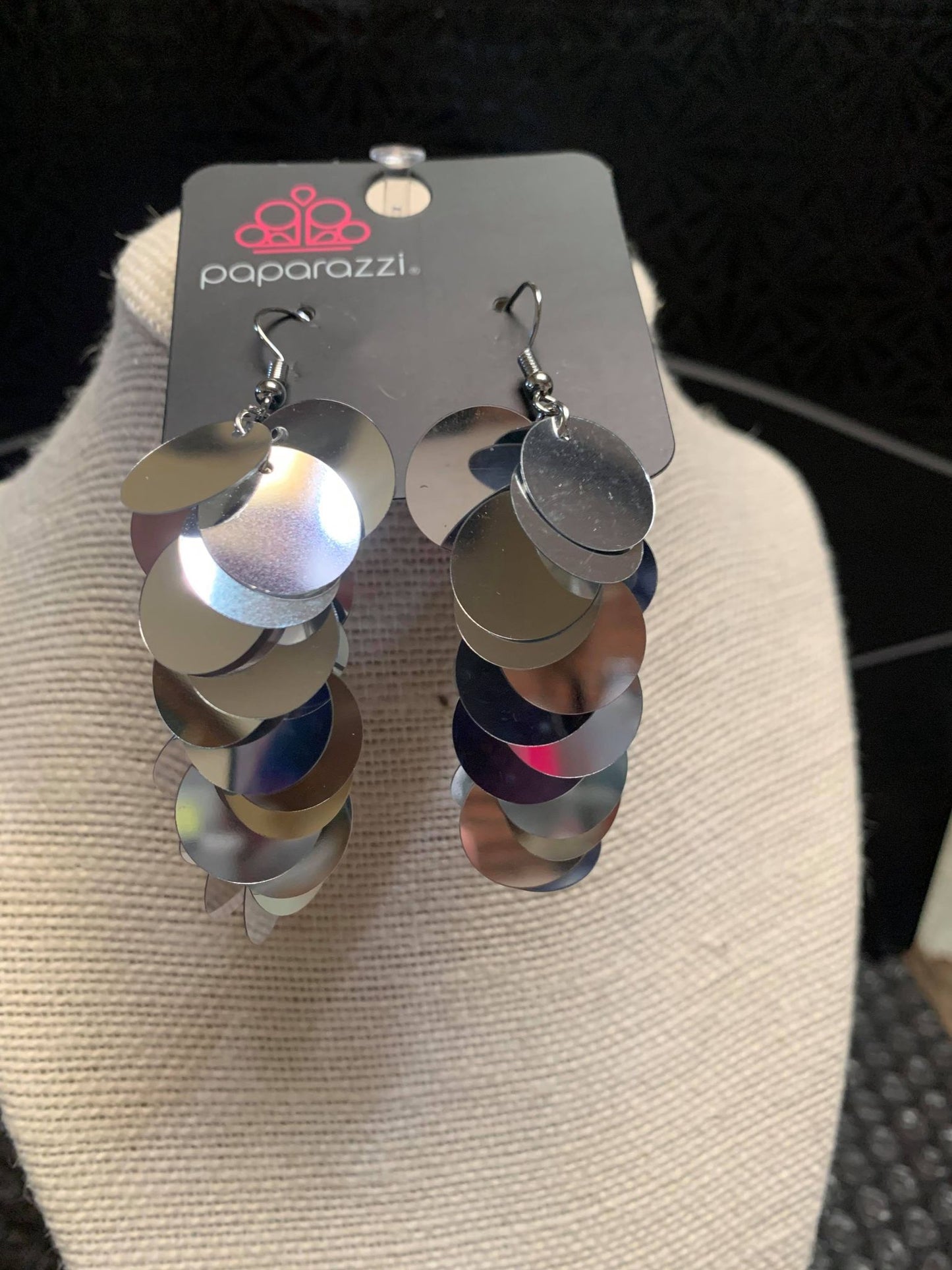NOW YOU SEQUIN IT - SILVER SEQUIN ULTRA LIGHT WEIGHT LIFE OF THE PARTY EARRINGS