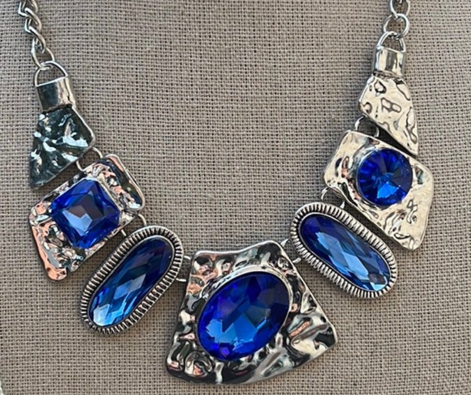 FUTURISTIC FASHIONISTA - BLUE SAPPHIRE RHINESTONES NECKLACE
