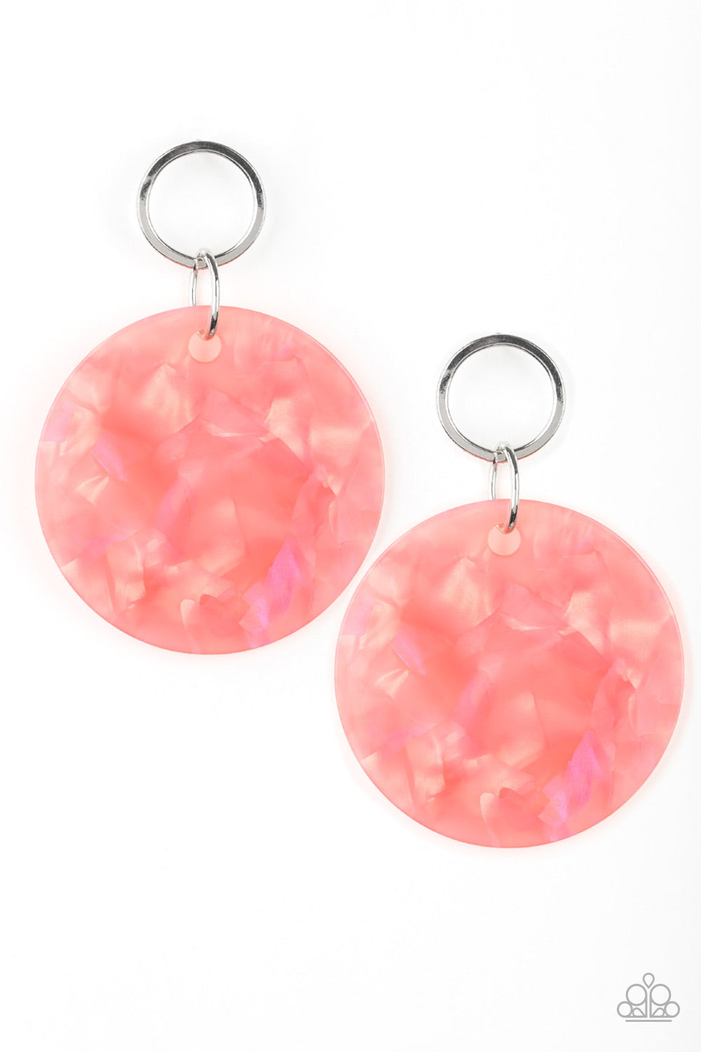 BEACH BLISS - ORANGE AND PINK MARBLE ACRYLIC SILVER POST EARRINGS