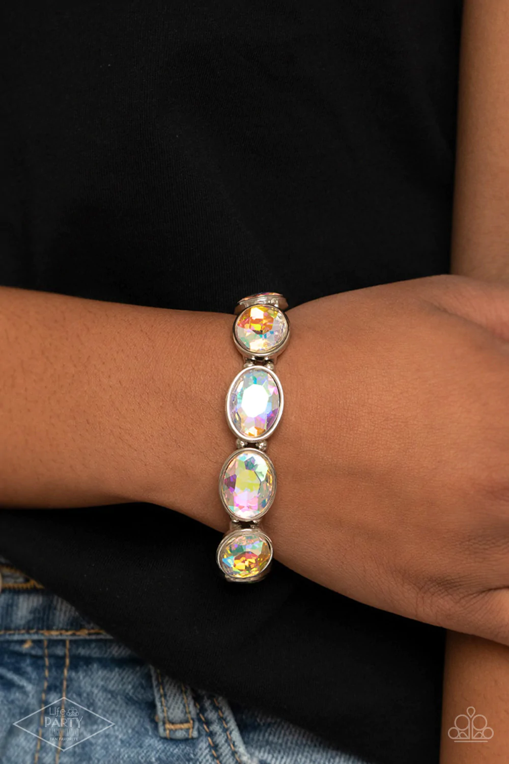 DIVA IN DISGUISE - MULTI WHITE IRIDESCENT OIL SPILL STRETCH BRACELET