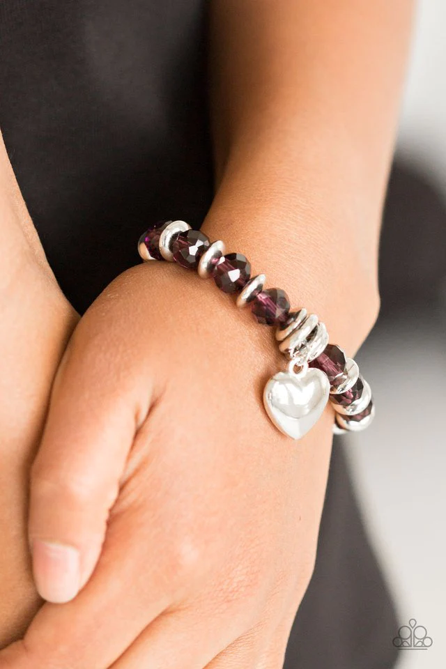 NEED I SAY AMOUR? - PURPLE CRYSTALS HEART CHARM STRETCH BRACELET