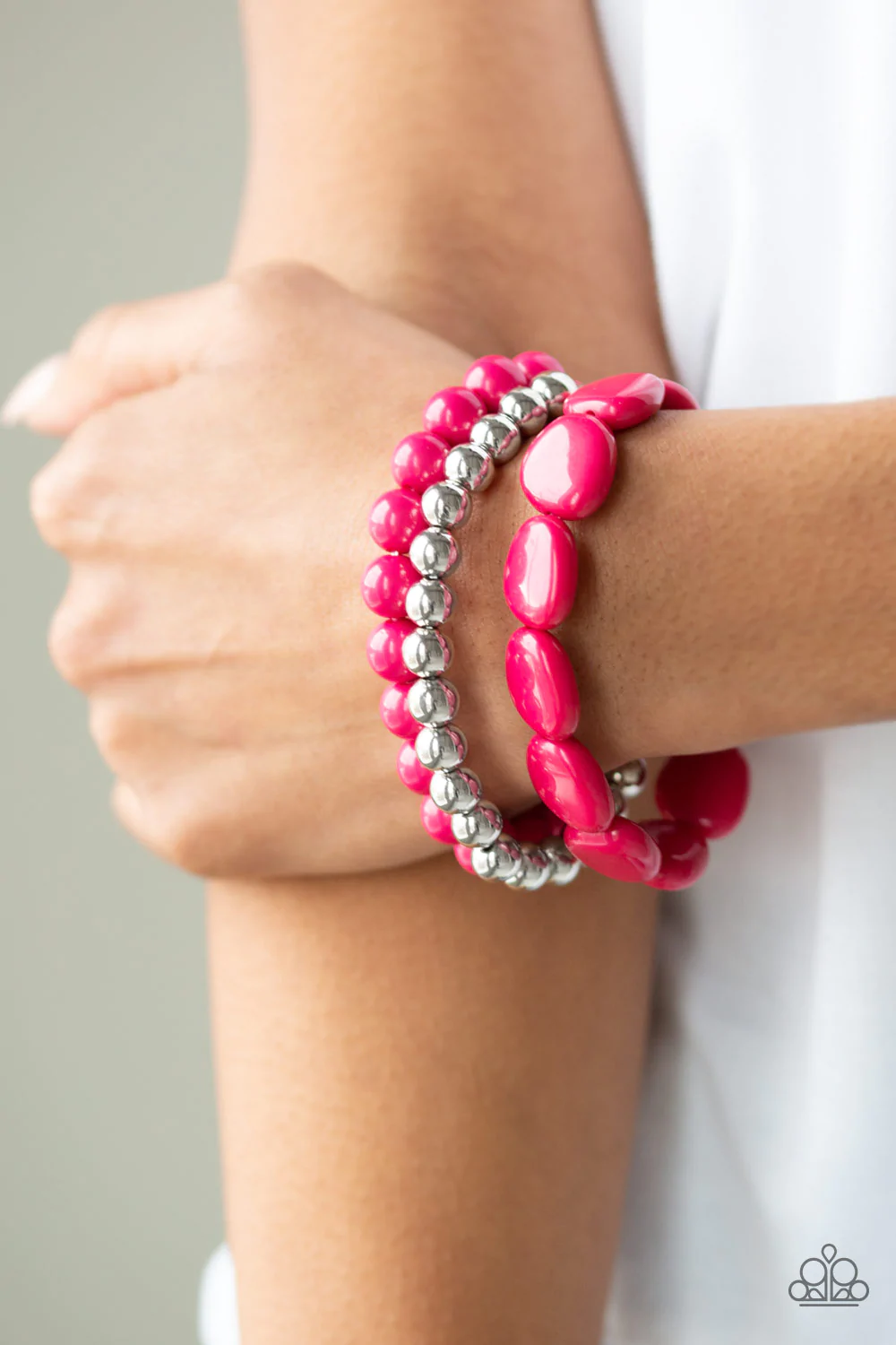 COLOR VENTURE - PINK AND SILVER STRETCH BRACELET SET