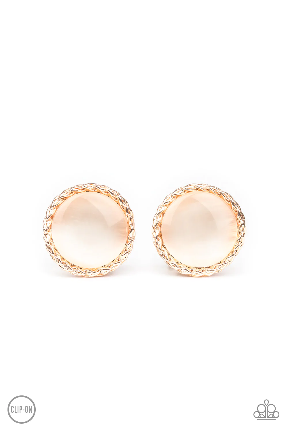 GET UP AND GLOW - GOLD ROUND MOONSTONE CLIPON EARRINGS