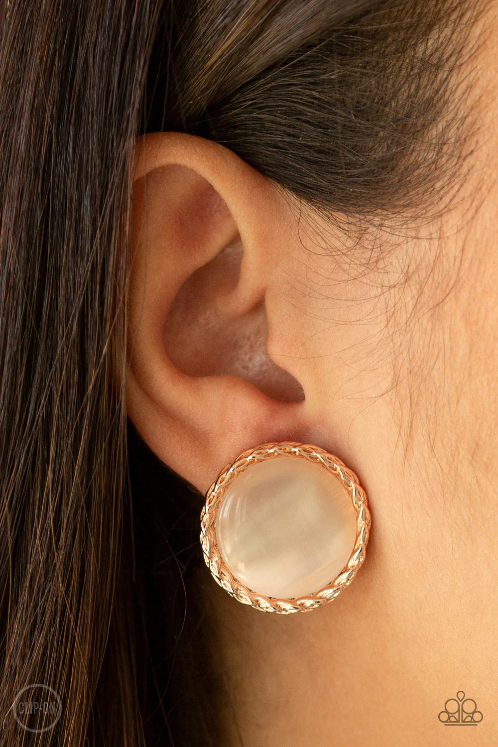 GET UP AND GLOW - GOLD ROUND MOONSTONE CLIPON EARRINGS