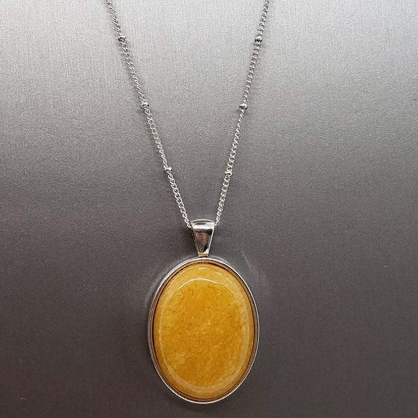 PEACEFUL GLOW - YELLOW NATURAL STONE OVAL NECKLACE