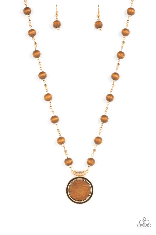 SOULFUL SUNRISE - GOLD WOOD DISC AND WOODEN BEADS NECKLACE SET