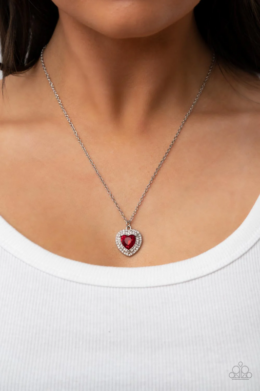 TAKEN WITH TWINKLE - RED RHINESTONE HEART NECKLACE