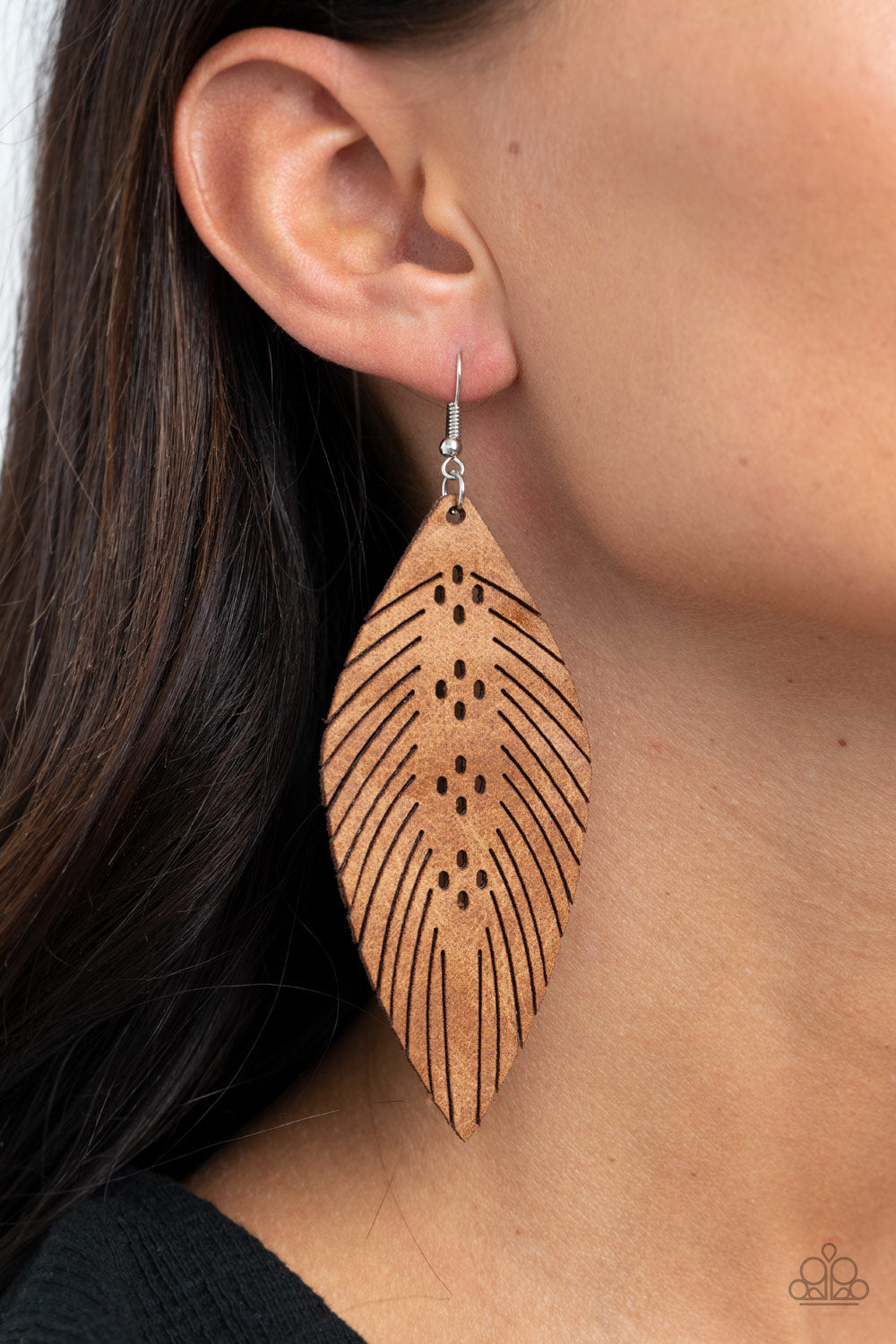WHEREVER THE WIND TAKES ME - BROWN LEATHER FEATHER EARRINGS
