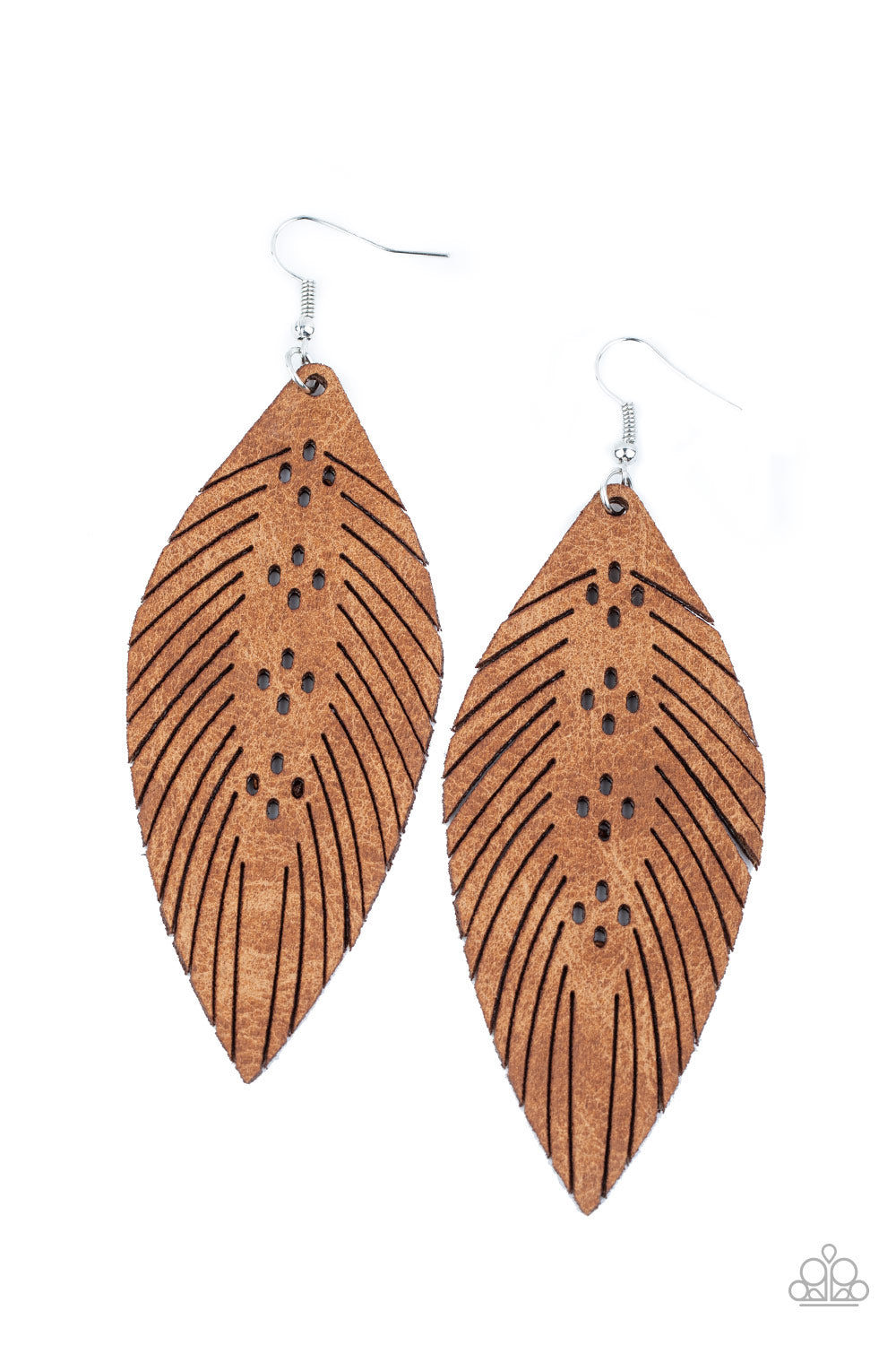 WHEREVER THE WIND TAKES ME - BROWN LEATHER FEATHER EARRINGS
