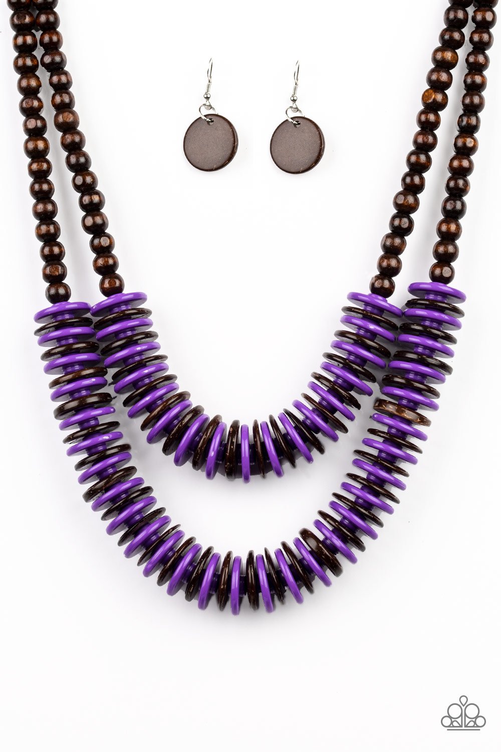 DOMINICAN DISCO - PURPLE AND BROWN WOODEN NECKLACE
