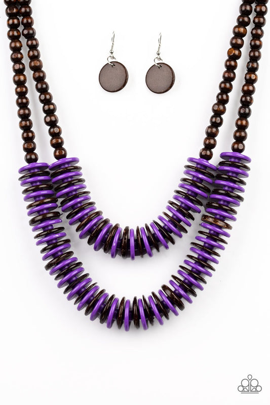 DOMINICAN DISCO - PURPLE AND BROWN WOODEN NECKLACE