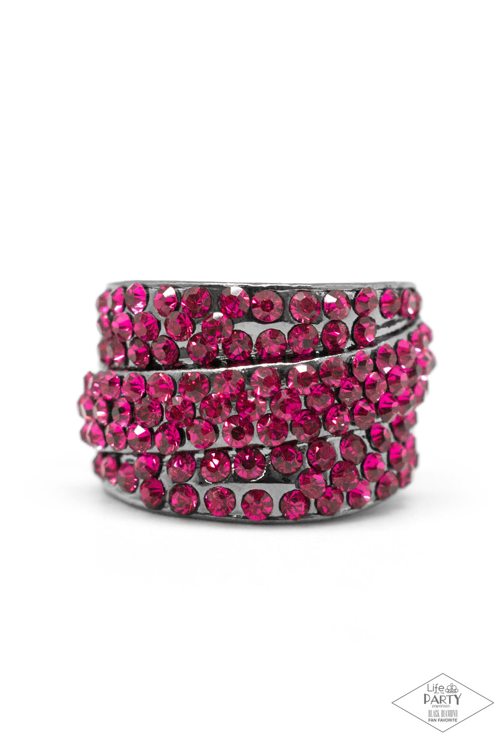 THE MILLIONAIRES CLUB - PINK RHINESTONES ON BLACK RING