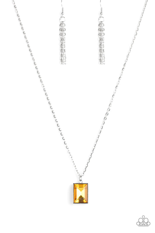 PRO EDGE - YELLOW EMERALD CUT TOPAZ RHINESTONE SOLITAIRE NECKLACE
