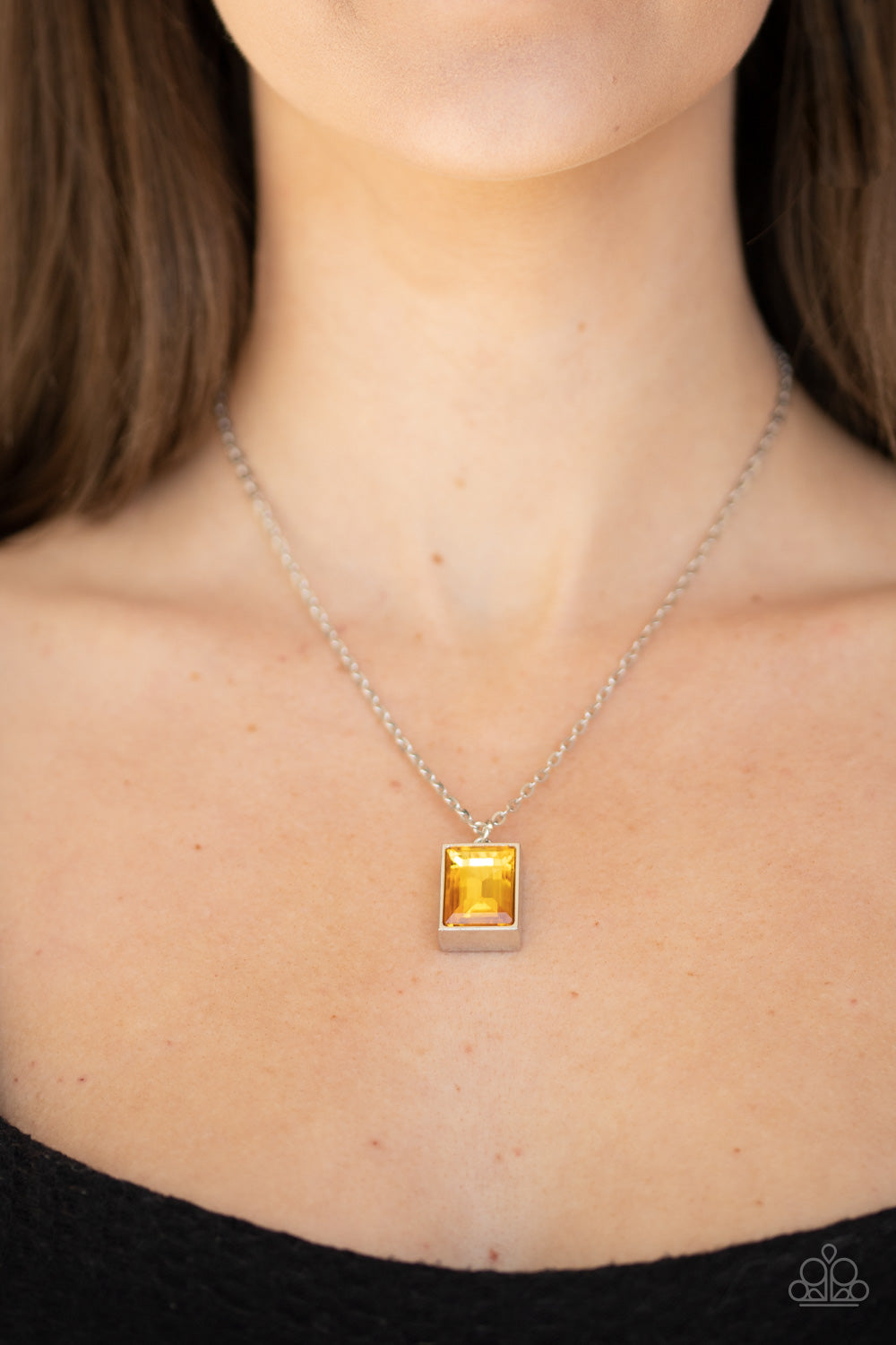 PRO EDGE - YELLOW EMERALD CUT TOPAZ RHINESTONE SOLITAIRE NECKLACE