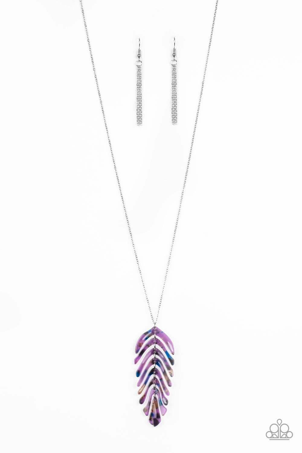 SHE QUILL BE LOVED - PURPLE ACRILIC SKELETON FEATHER LEAF NECKLACE