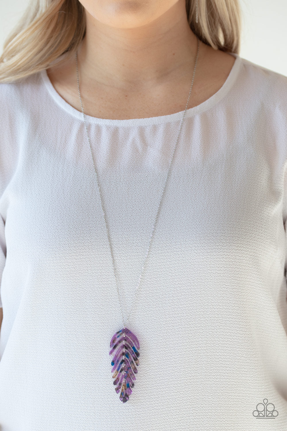 SHE QUILL BE LOVED - PURPLE ACRILIC SKELETON FEATHER LEAF NECKLACE